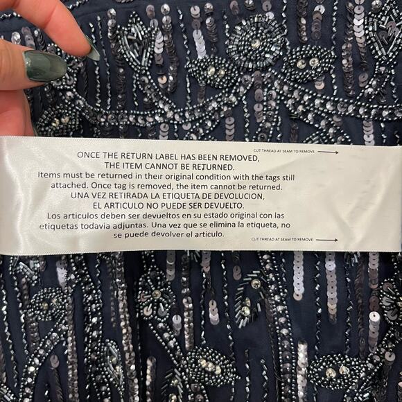 MAC DUGGAL 9064 Embellished Cap Sleeve Faux Wrap Trumpet Gown Midnight 14 NEW - Picture 8 of 9